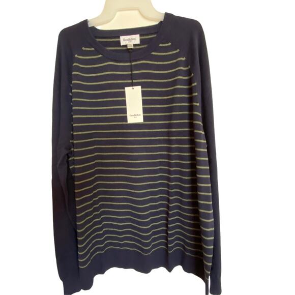 Goodfellow 100% Cotton Navy Sweater green stripe XXL NWT - Picture 1 of 7